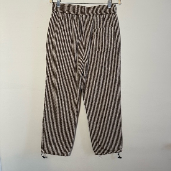 Brown and White Women's Striped Pants, elastic waist, adjustable ankle cuff. - Picture 6 of 16